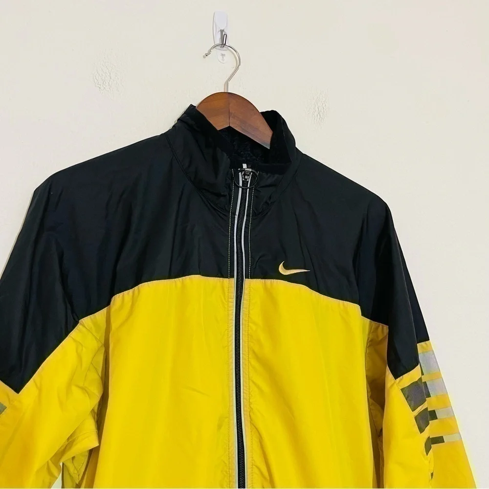 Vintage Nike Full Zip Swoosh Logo Reflective Windbreaker Jacket S Yellow/Black
